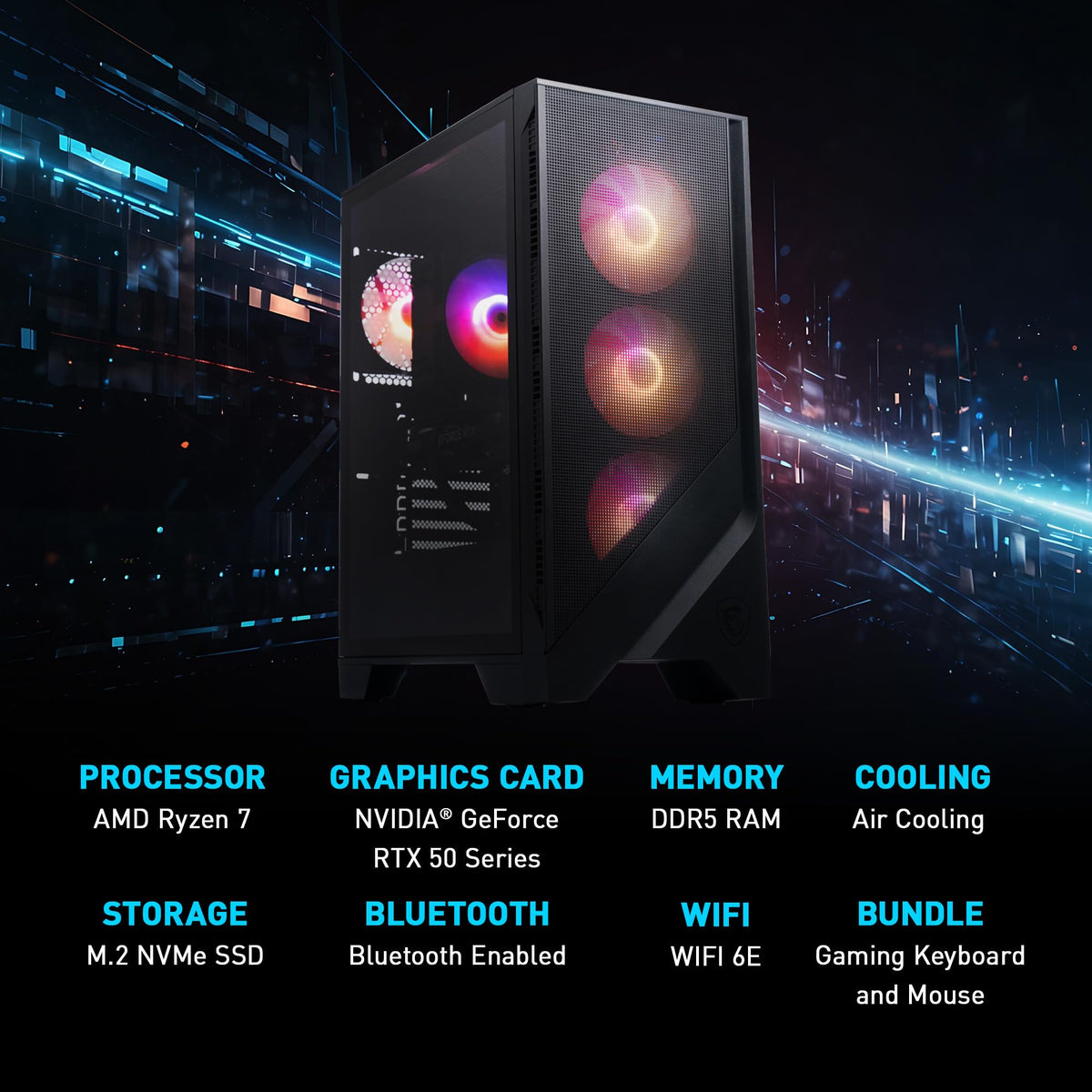 msi Codex Z2 Gaming Desktop: AMD R7-8700F, GeForce RTX 5070, 32GB DDR5, 2TB m.2 NVMe SSD, USB Type-C, VR-Ready, Windows 11 Home : A8NVP-436US - Flex Gamingproduct_type