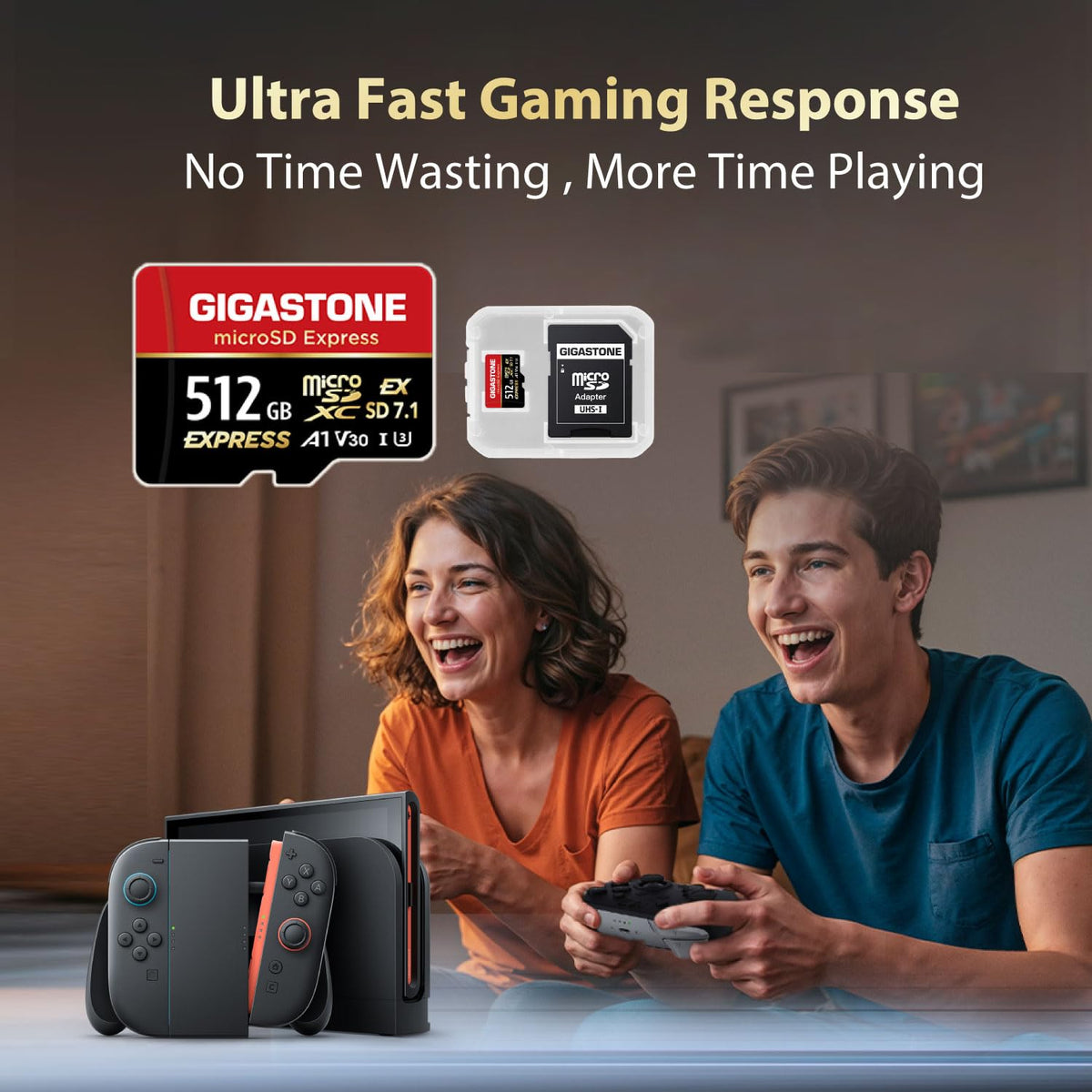 【Designed for Switch 2】 GIGASTONE 512GB microSD Express R/W 880/650MB/s SDXC Memory Card SD 2.0 3.0 5.0 7.1 UHS-I UHS-II, Action Camera Drone, V30 U3, SD Adapter 【5-Years Data Recovery】 - Flex Gamingproduct_type