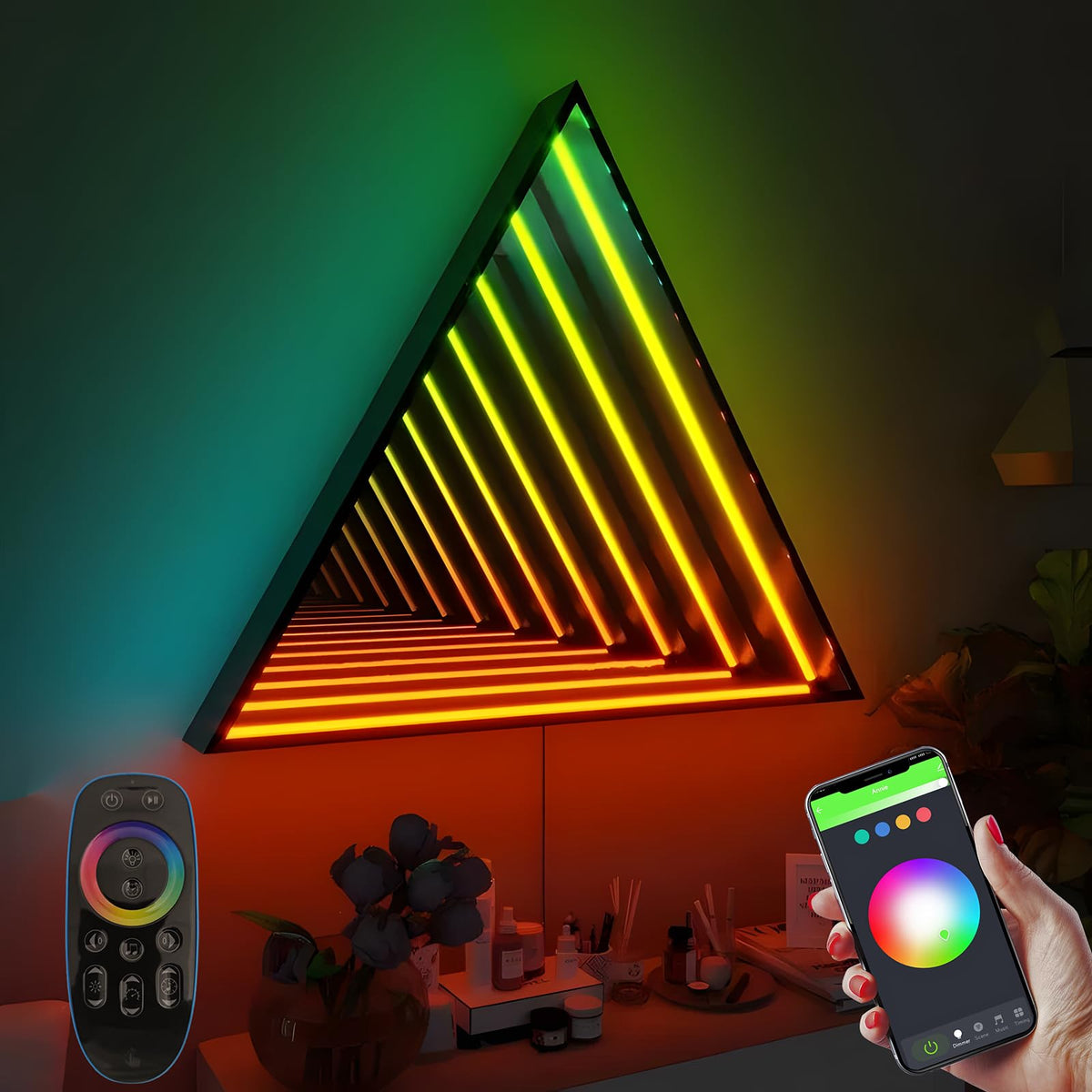 3D Infinity Mirror Light, 28" Octagon LED Tunnel Wall Light with 358 LEDs, App & Remote RGB Color Changing Mirror for Gaming Room Decor, Party, Bar, Geometric Art Deco Wall Mounted - Flex Gamingproduct_type