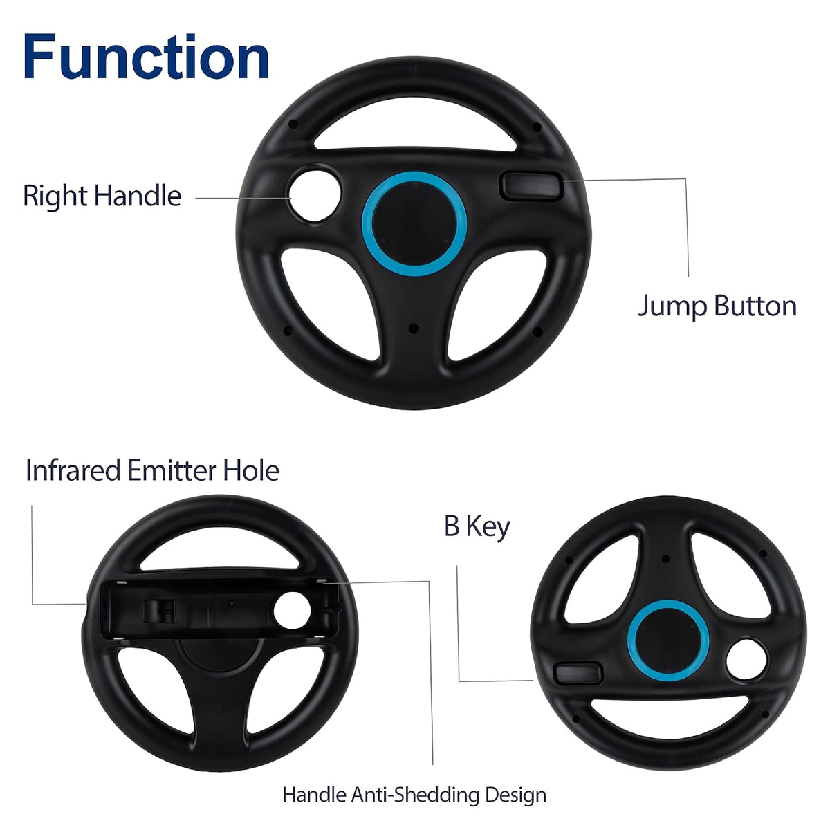 DTianSir 4Pcs Mario Kart Steering Wheels and Zapper Light Gun Compatible with Nintendo Wii/Wii U Remote Controller(Black) [Video Game] - Flex Gamingproduct_type