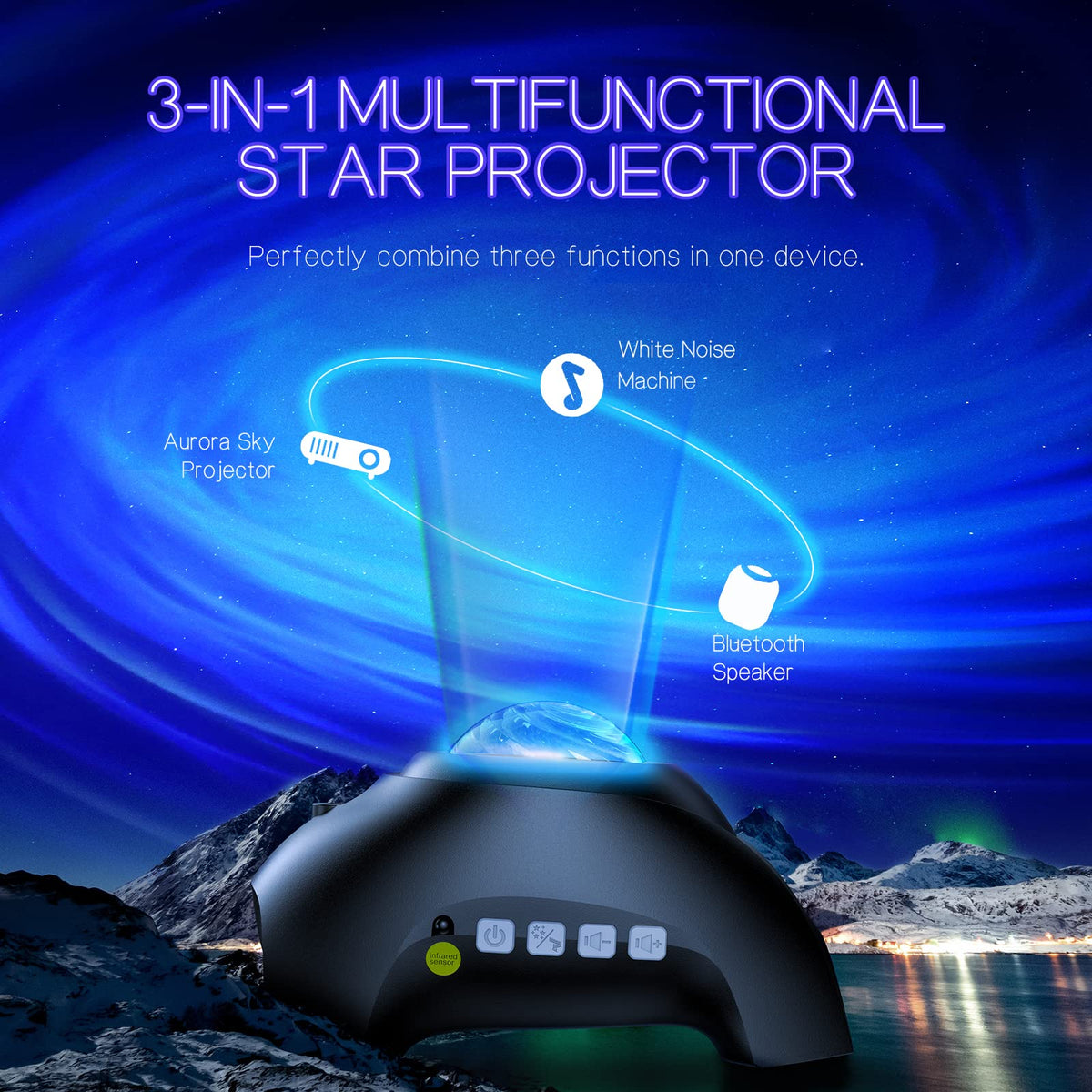 Northern Galaxy Light Aurora Projector with 33 Light Effects, Night Lights LED Star Projector for Bedroom Nebula Lamp, Remote Control, White Noises, Bluetooth Speaker for Parties Black - Flex Gamingproduct_type