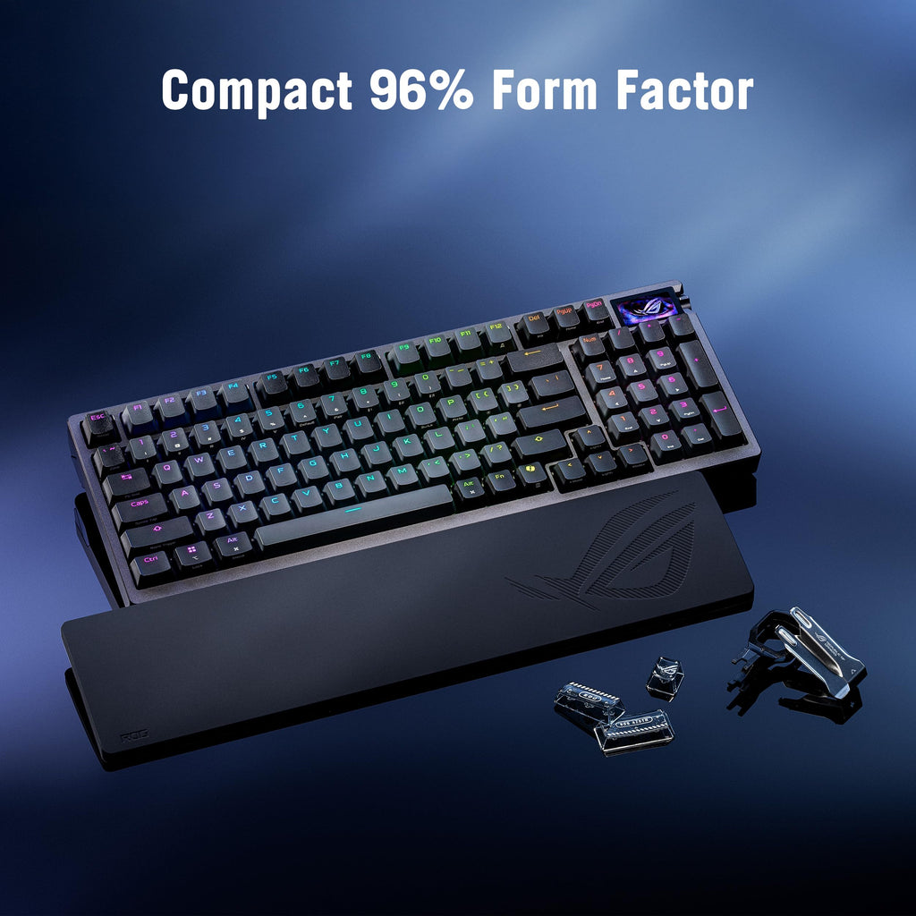 ASUS ROG Azoth Extreme Wireless Mechanical Gaming Keyboard – 75% TKL, ROG NX Storm Clicky Switches, PBT Keycaps, Aluminum Chassis, Carbon Fiber, Gasket Mount, Color OLED Screen, PC/Mac Support - Black - Flex Gamingproduct_type