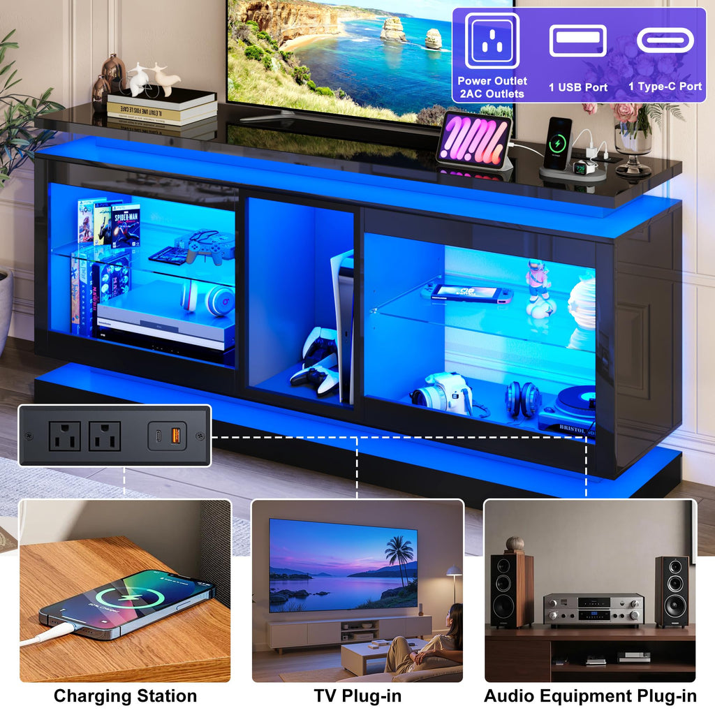 St.Mandyu RGB LED TV Stand with Power Outlets – 2 Sizes & 2 Colors