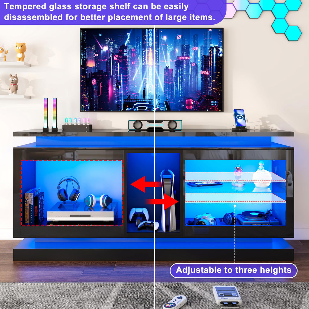 St.Mandyu RGB LED TV Stand with Power Outlets – 2 Sizes & 2 Colors