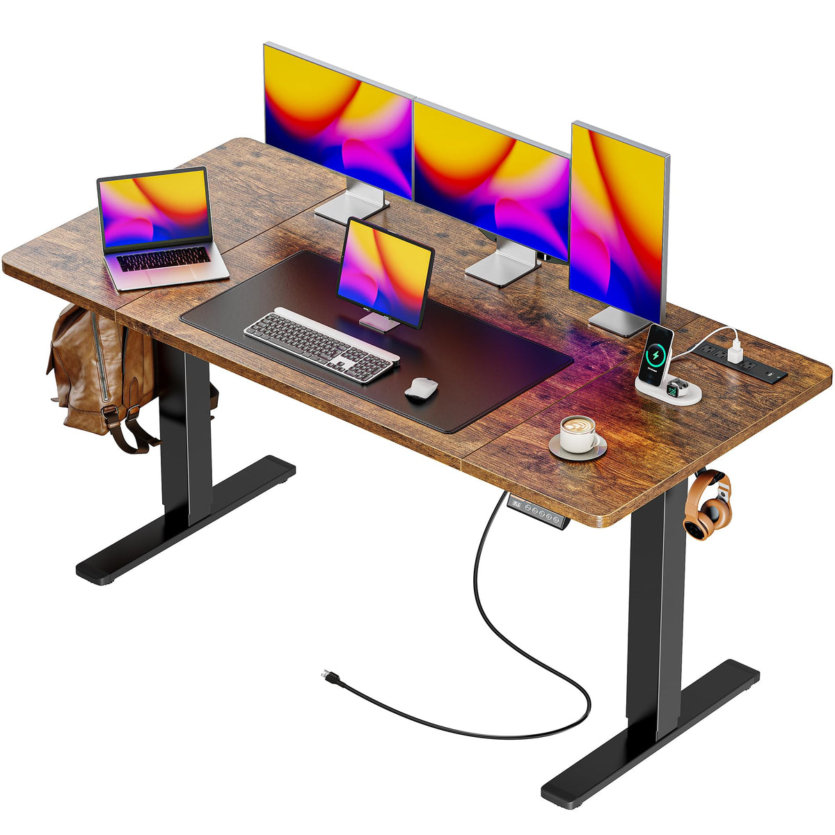 Huuger 55 x 28 Large Electric Standing Desk, Height Adjustable Computer Desk, 27.6" Deep Desktop, Stand up Gaming Office Table with 2 Hooks, 3 Preset Heights, for Home Office, Black - Flex Gamingproduct_type