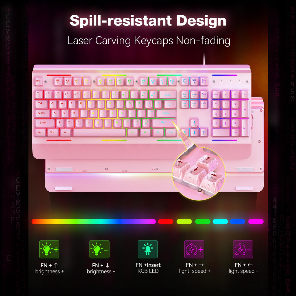 TECKNET Wired Gaming Keyboard, USB Wired Computer Keyboard, 15-Zone RGB Illumination, IP32 Water Resistance, 25 Anti-ghosting Keys, All-Metal Panel (Whisper Quiet Design) - Flex Gamingproduct_type