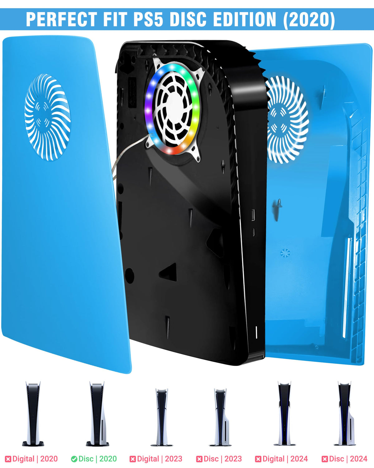 Joso Faceplate for PS5 Disc Edition, Anti-Scratch Dustproof Case Replacement with RGB Ring, Cover Skin Fit for PS5 Console (CD-ROM), Plates for PS5 Accessories, Transparent - Flex Gamingproduct_type