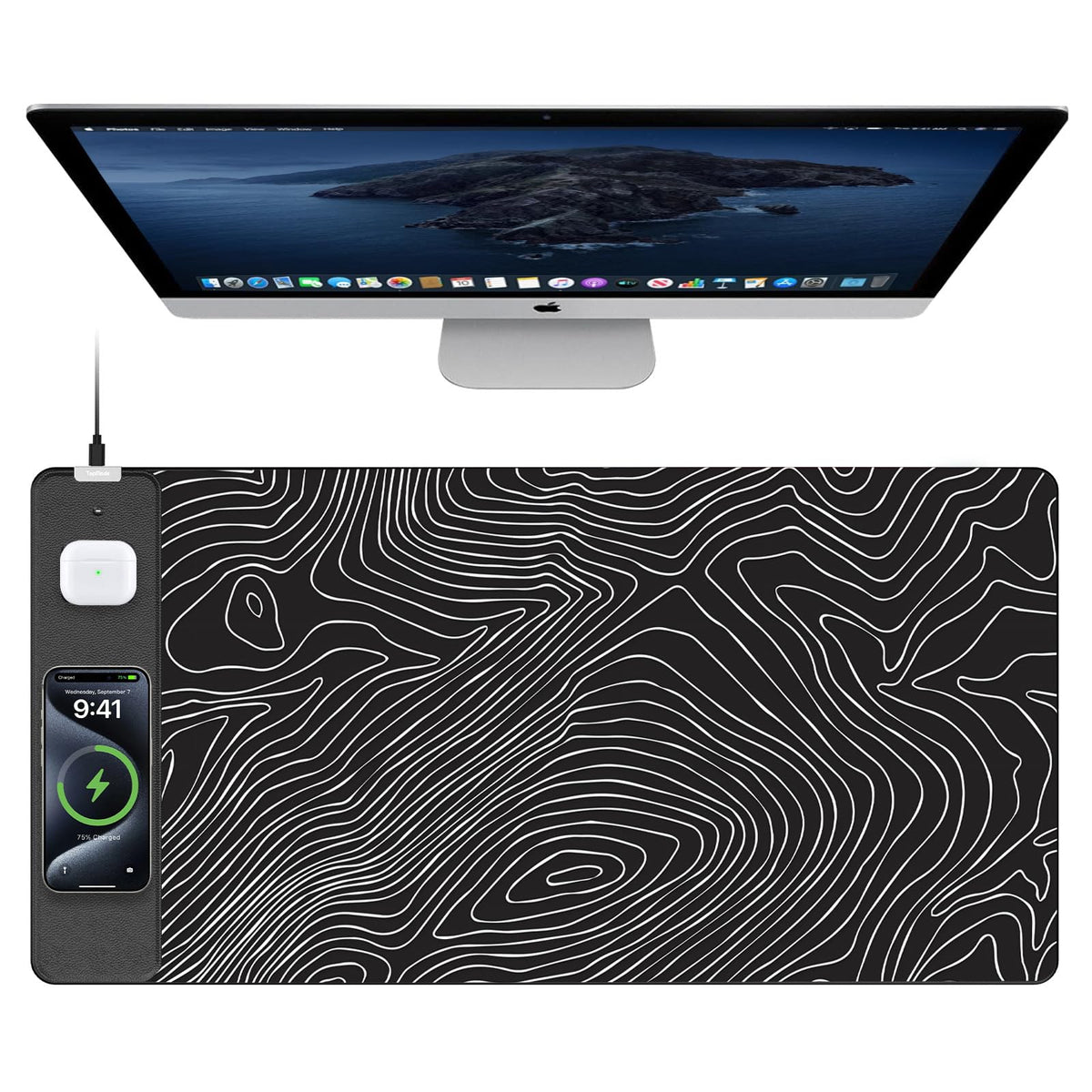 TopMade Wireless Charging RGB Mouse Pad, Waterproof Gaming Desk Mat with 4 Light Modes & 11 RGB Colors, 31.5"x15.75" XXL Large Desk Pad(Includes 20W PD Power Adapter & 6.56ft Woven Cable) - Flex Gamingproduct_type