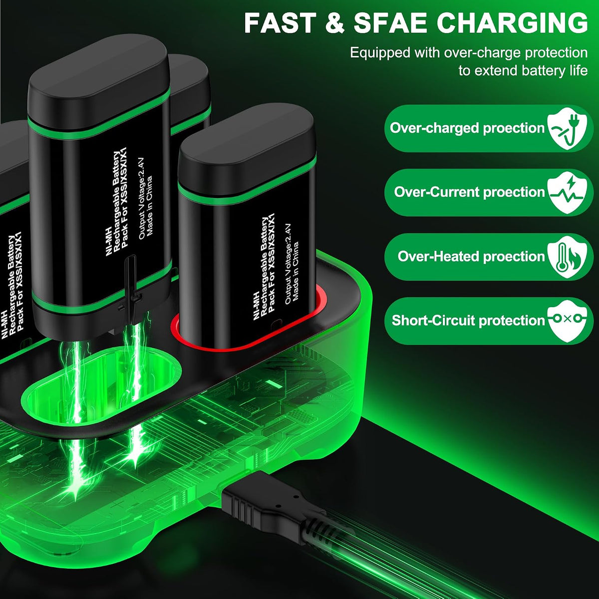 DINOSTRIKE Xbox Controller Battery Charger with 4 Packs