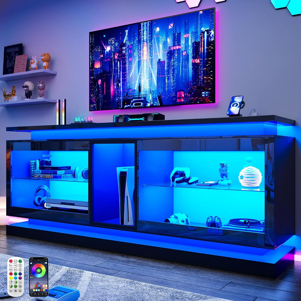 St.Mandyu RGB LED TV Stand with Power Outlets – 2 Sizes & 2 Colors
