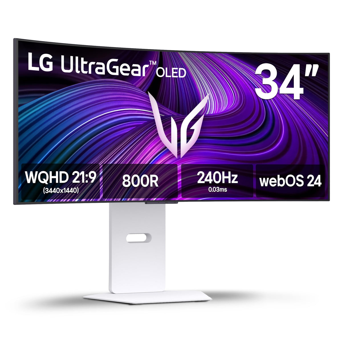 LG 34GX90SA-W 34-inch Ultragear WQHD (3440 x 1440) OLED Curved Gaming Monitor 240Hz, 1ms, NVIDIA G-Sync Compatible, AMD FreeSync Premium, VESA DisplayHDR True Black 400, webOS, USB Type-C, White - Flex Gamingproduct_type