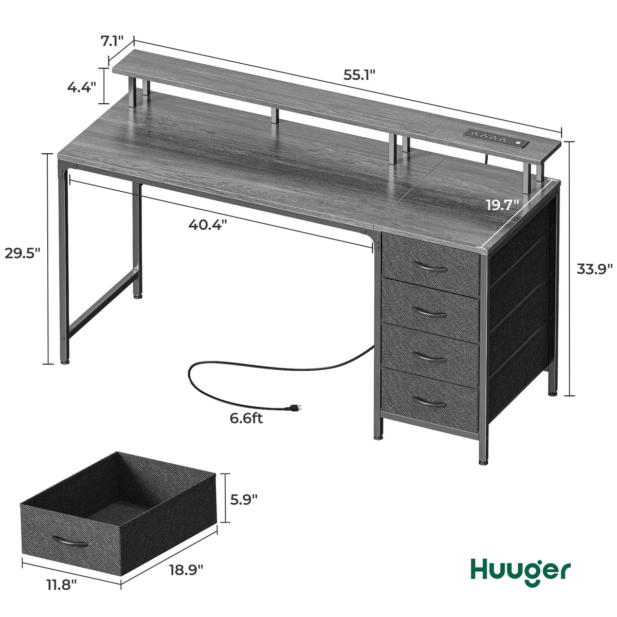 Huuger 47 Inch Computer Desk with Power Outlets and LED Lights, Gaming Desk with 4 Drawers, Office Desk with Monitor Stand, Study Work Home Office, Small Spaces, Black - Flex Gamingproduct_type