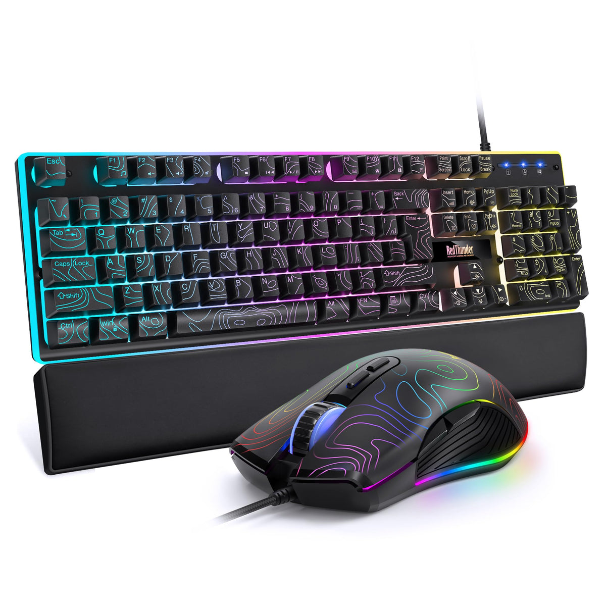 RedThunder K10 Wired Gaming Keyboard and Mouse and Wrist Rest Combo, RGB Backlit, Mechanical Feel Anti-ghosting Keyboard + 7D 7200 DPI Mice+Soft Leather Wrist Rest 3 in 1 PC Gamer Accessories(Black) - Flex Gamingproduct_type