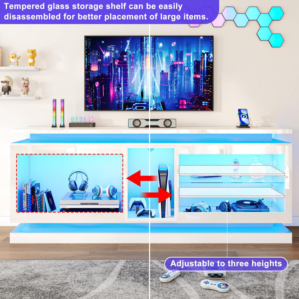 St.Mandyu RGB LED TV Stand with Power Outlets – 2 Sizes & 2 Colors