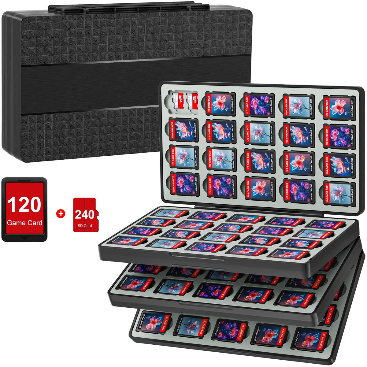 QuoLumPIA 96 Game Case - for Nintendo Switch 2/OLED/Lite Cartridge storage with 96 Game Card Slots & 160 Micro SD Card Slots, Black, Hard Shell, Silicone Lining, Magnetic snap, Travel, Gift, Party - Flex Gamingproduct_type