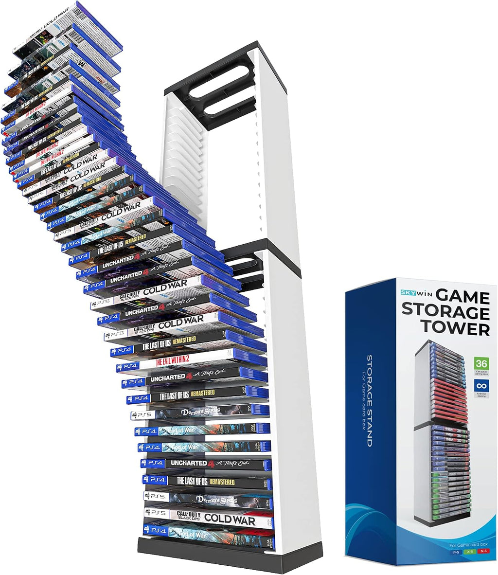 White 36-Slot Game Storage Tower for PS5, PS4 & PS3 – 1 & 2 Pack