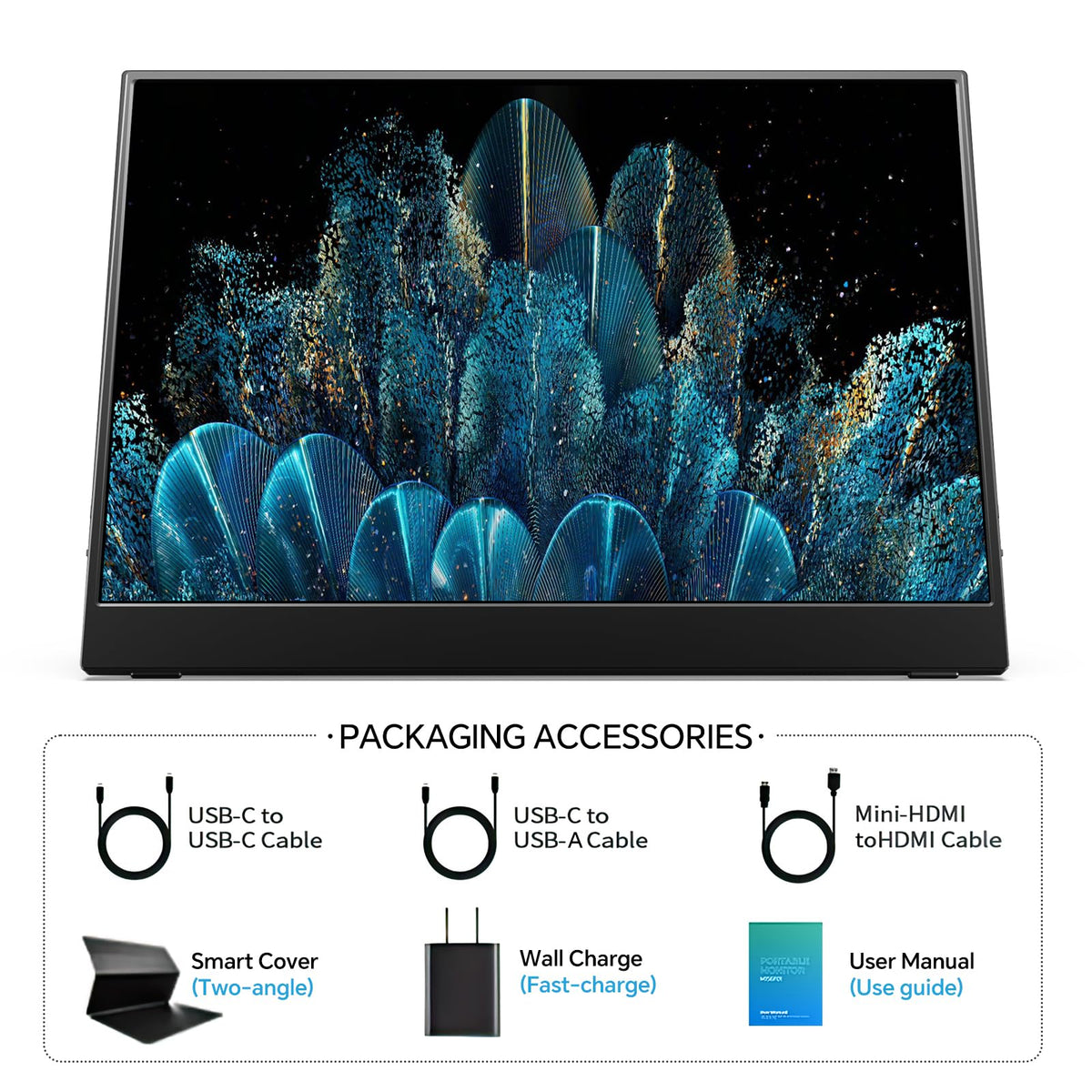MNN Portable Monitor 15.6inch FHD 1080P 60Hz USB C HDMI Gaming Ultra-Slim IPS Display w/Smart Cover & Speakers,HDR Plug&Play, External Monitor for Laptop PC Phone Mac (15.6'' 1080P) - Flex Gamingproduct_type