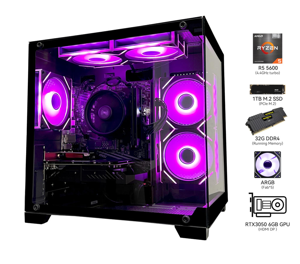 SKYESEV Gaming Desktop Computer PC,AMD Ryzen 5 5600,RTX3050 6GB,32GB DDR4 | 1TB M.2 NVMe PCle,ARGB Fan,WiFi,Game Design Office Console,Sea View Room, Tower - Flex Gamingproduct_type