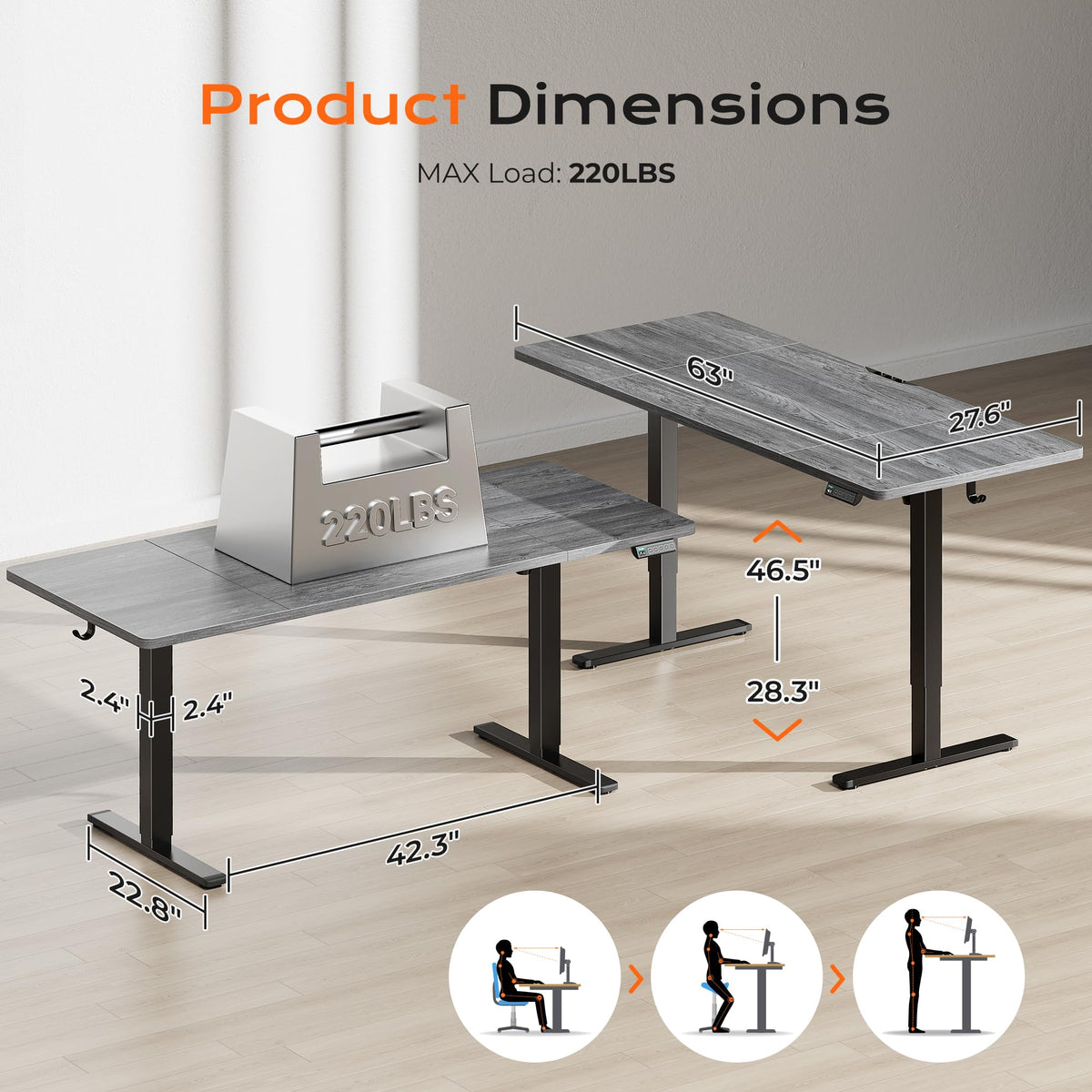 Huuger 55 x 28 Large Electric Standing Desk, Height Adjustable Computer Desk, 27.6" Deep Desktop, Stand up Gaming Office Table with 2 Hooks, 3 Preset Heights, for Home Office, Black - Flex Gamingproduct_type