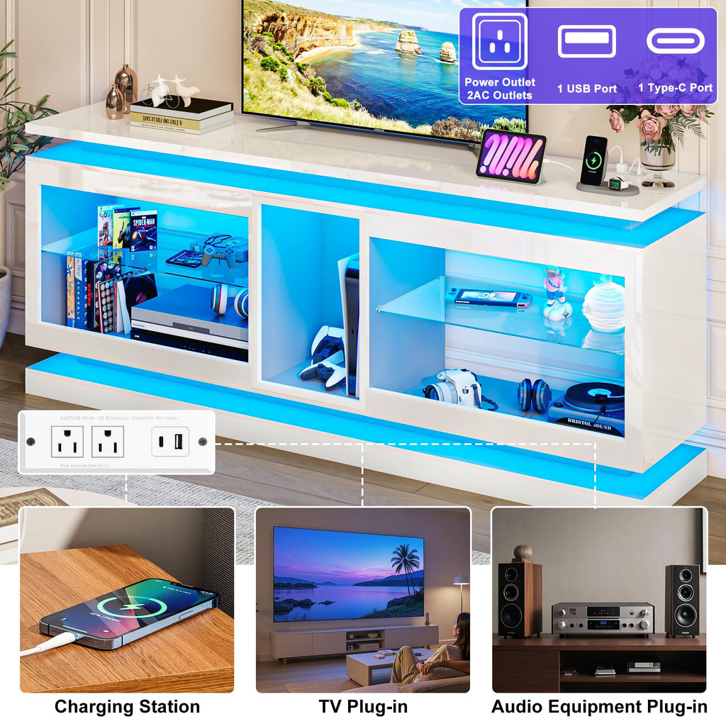 St.Mandyu RGB LED TV Stand with Power Outlets – 2 Sizes & 2 Colors