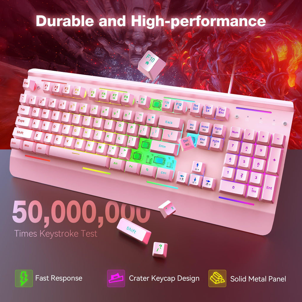 TECKNET Wired Gaming Keyboard, USB Wired Computer Keyboard, 15-Zone RGB Illumination, IP32 Water Resistance, 25 Anti-ghosting Keys, All-Metal Panel (Whisper Quiet Design) - Flex Gamingproduct_type