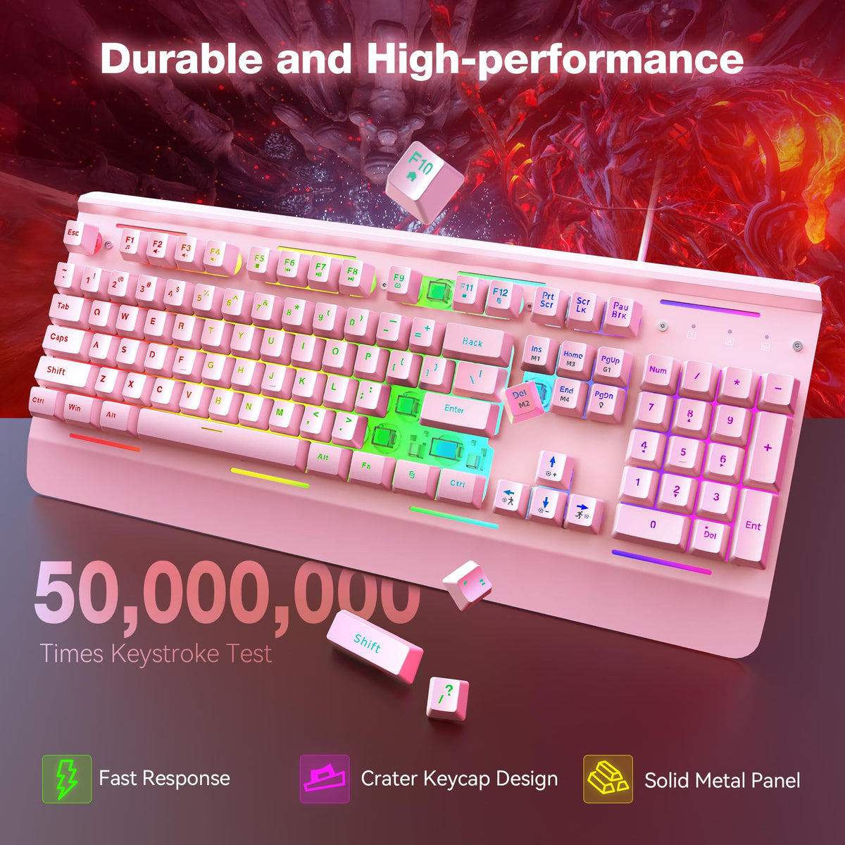 TECKNET Wired Gaming Keyboard, USB Wired Computer Keyboard, 15-Zone RGB Illumination, IP32 Water Resistance, 25 Anti-ghosting Keys, All-Metal Panel (Whisper Quiet Design) - Flex Gamingproduct_type