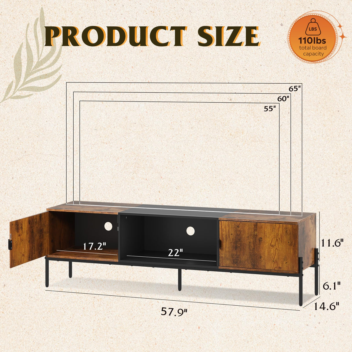 WLIVE 58-Inch TV Stand for TVs up to 65 Inches – 3 Colors