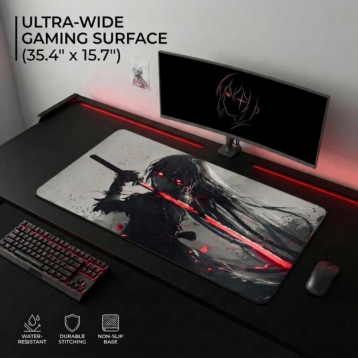 XXL Anime Gaming Mouse Pad 35.4 x 15.7 inch - Water-Resistant & Stitched Edges - Large XL Mousepad for Desk - Gamer Accessories Big Full Deskpad Mat Game Mousepads Deskmat - Flex Gamingproduct_type