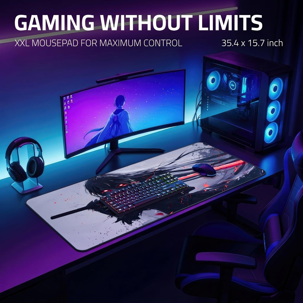 XXL Anime Gaming Mouse Pad 35.4 x 15.7 inch - Water-Resistant & Stitched Edges - Large XL Mousepad for Desk - Gamer Accessories Big Full Deskpad Mat Game Mousepads Deskmat - Flex Gamingproduct_type