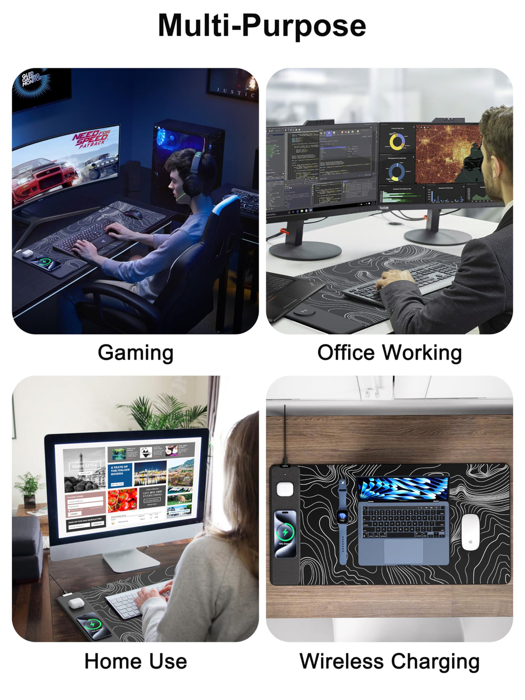 TopMade Wireless Charging RGB Mouse Pad, Waterproof Gaming Desk Mat with 4 Light Modes & 11 RGB Colors, 31.5"x15.75" XXL Large Desk Pad(Includes 20W PD Power Adapter & 6.56ft Woven Cable) - Flex Gamingproduct_type