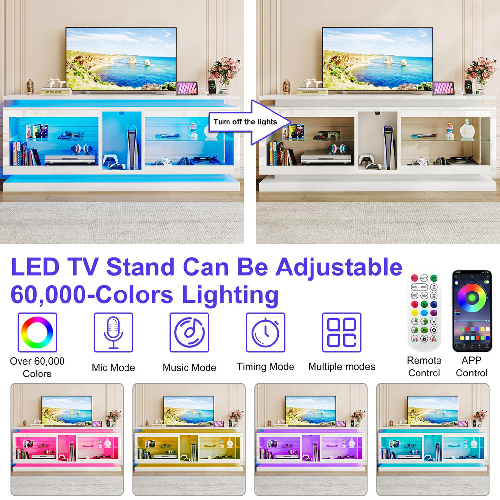 St.Mandyu RGB LED TV Stand with Power Outlets – 2 Sizes & 2 Colors