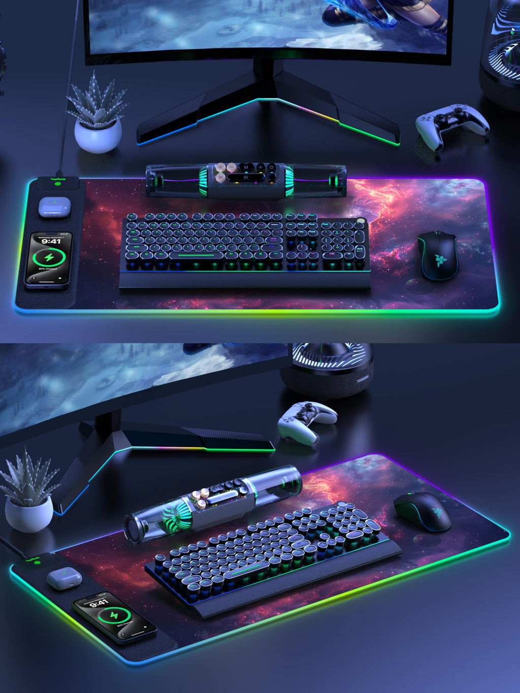 TopMade Wireless Charging RGB Mouse Pad, Waterproof Gaming Desk Mat with 4 Light Modes & 11 RGB Colors, 31.5"x15.75" XXL Large Desk Pad(Includes 20W PD Power Adapter & 6.56ft Woven Cable) - Flex Gamingproduct_type