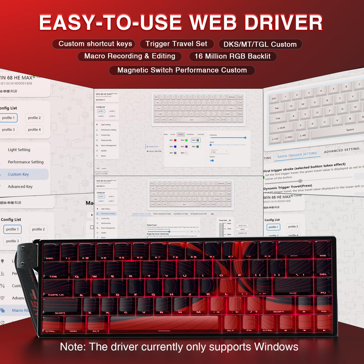 AULA WIN68 HE Mechanical Gaming Keyboard 60%, Hall Effect Magnetic Switch, Fast Trigger Mode Adjustable Actuation, 8000Hz Polling Rate, RGB Backlit, Wired Black Keyboard for Laptop/PC Gamer - Flex Gamingproduct_type