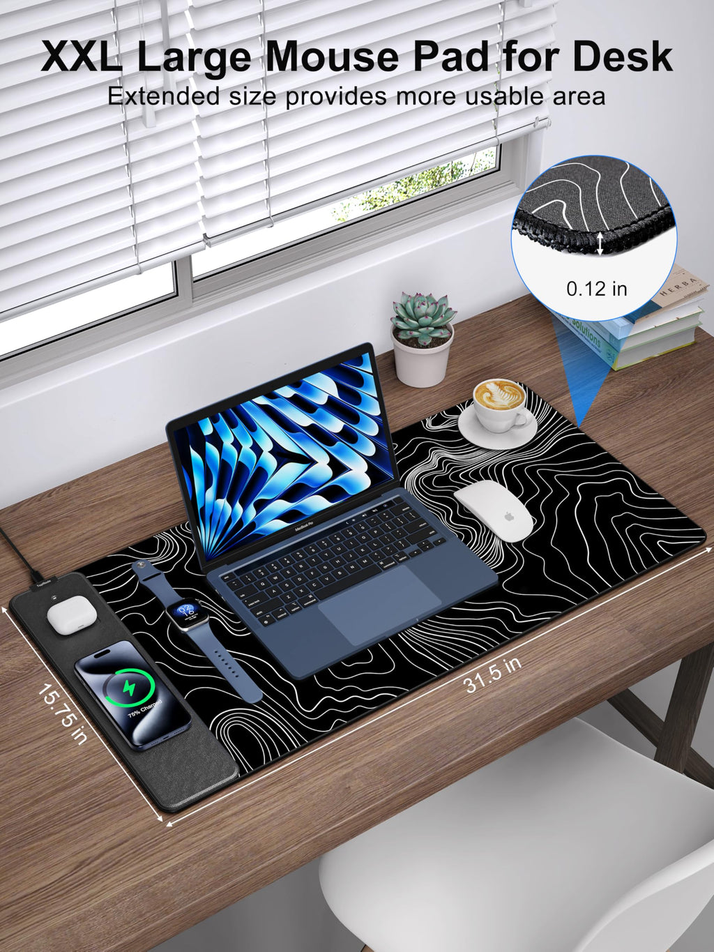 TopMade Wireless Charging RGB Mouse Pad, Waterproof Gaming Desk Mat with 4 Light Modes & 11 RGB Colors, 31.5"x15.75" XXL Large Desk Pad(Includes 20W PD Power Adapter & 6.56ft Woven Cable) - Flex Gamingproduct_type