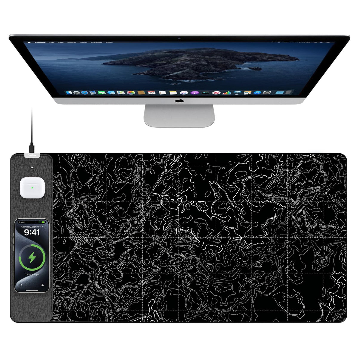 TopMade Wireless Charging RGB Mouse Pad, Waterproof Gaming Desk Mat with 4 Light Modes & 11 RGB Colors, 31.5"x15.75" XXL Large Desk Pad(Includes 20W PD Power Adapter & 6.56ft Woven Cable) - Flex Gamingproduct_type