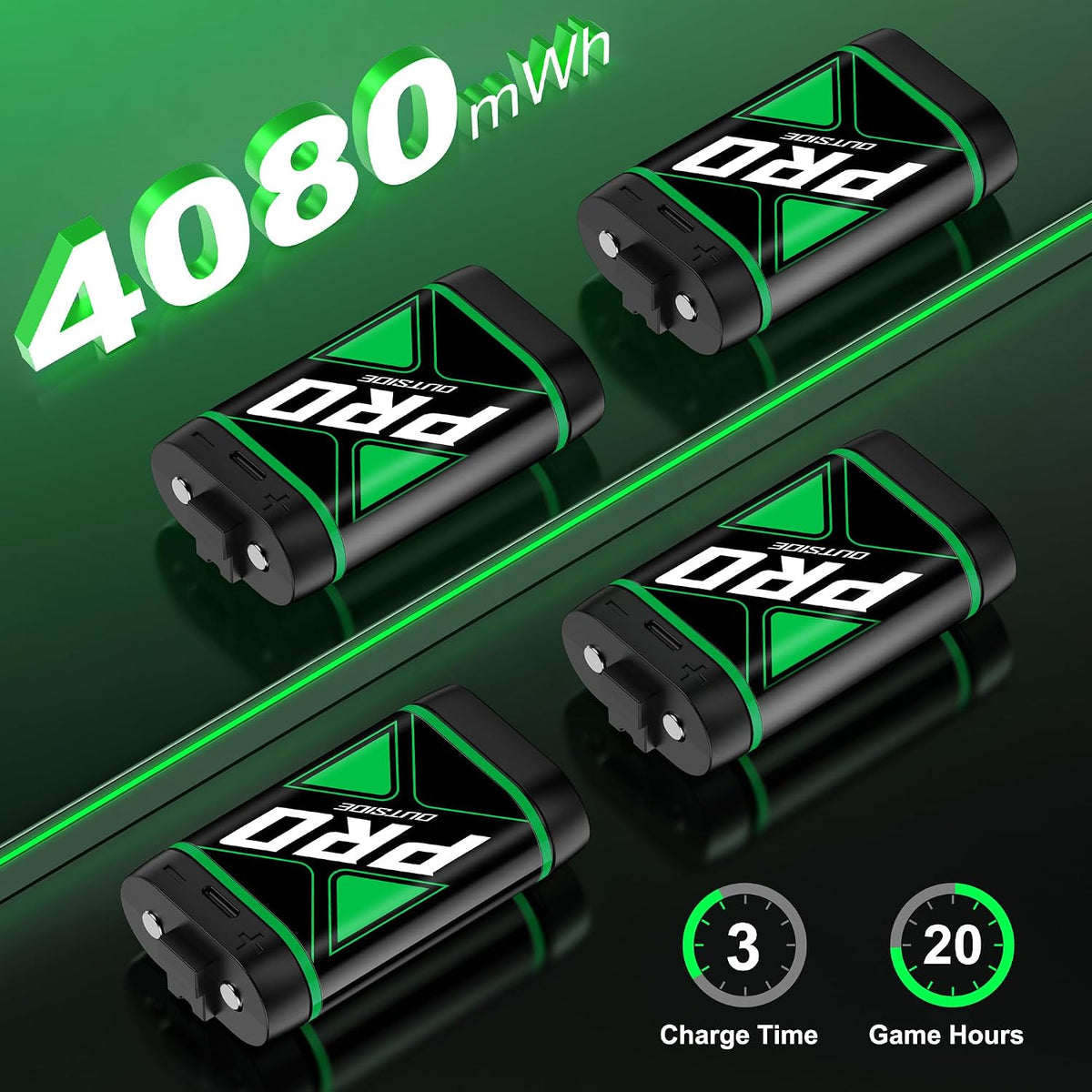 DINOSTRIKE Xbox Controller Battery Charger with 4 Packs
