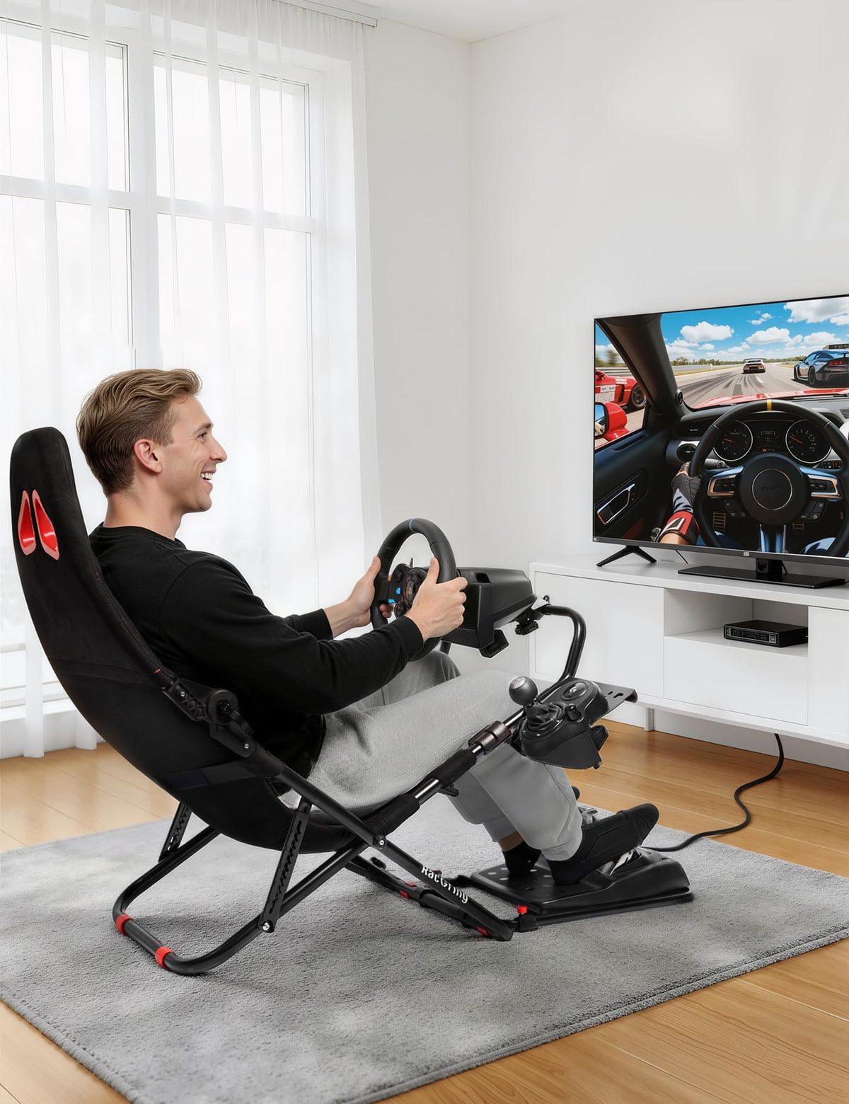 RACGTING Racing Simulator Cockpit for G920 G29 G923, Foldable Racing Simulator for Thrustmaster T248X T248 T300 T150 458 TX PS5 PS4 PC (Black) - Flex Gamingproduct_type