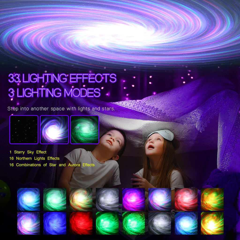 Northern Galaxy Light Aurora Projector with 33 Light Effects, Night Lights LED Star Projector for Bedroom Nebula Lamp, Remote Control, White Noises, Bluetooth Speaker for Parties Black - Flex Gamingproduct_type