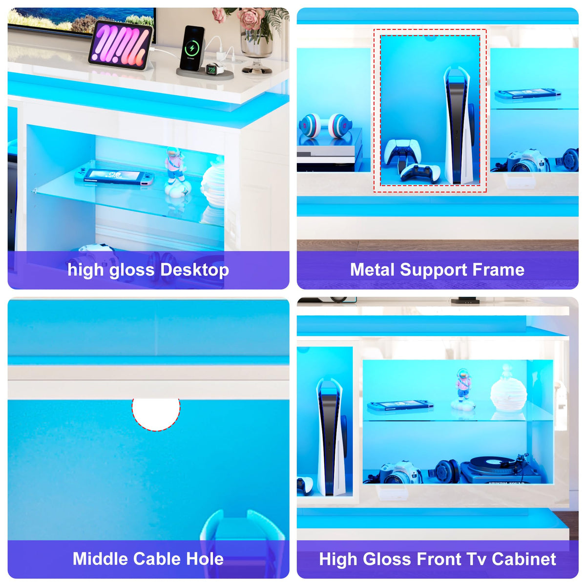 St.Mandyu RGB LED TV Stand with Power Outlets – 2 Sizes & 2 Colors