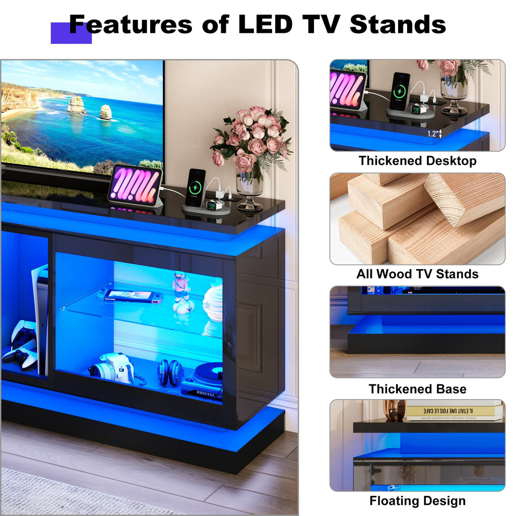 St.Mandyu RGB LED TV Stand with Power Outlets – 2 Sizes & 2 Colors