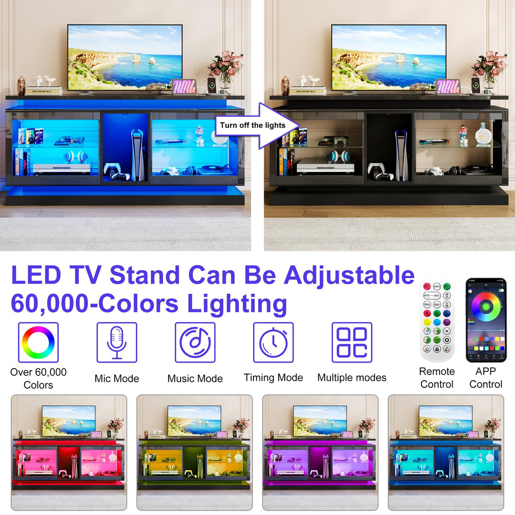 St.Mandyu RGB LED TV Stand with Power Outlets – 2 Sizes & 2 Colors