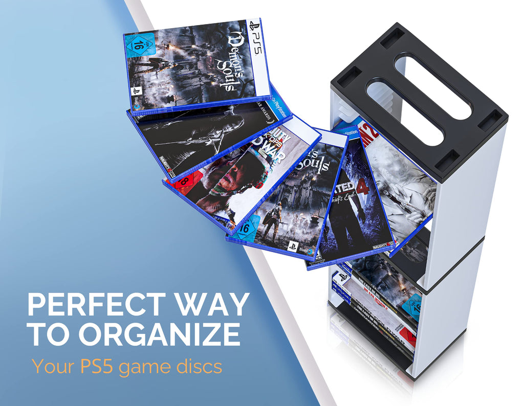 White 36-Slot Game Storage Tower for PS5, PS4 & PS3 – 1 & 2 Pack