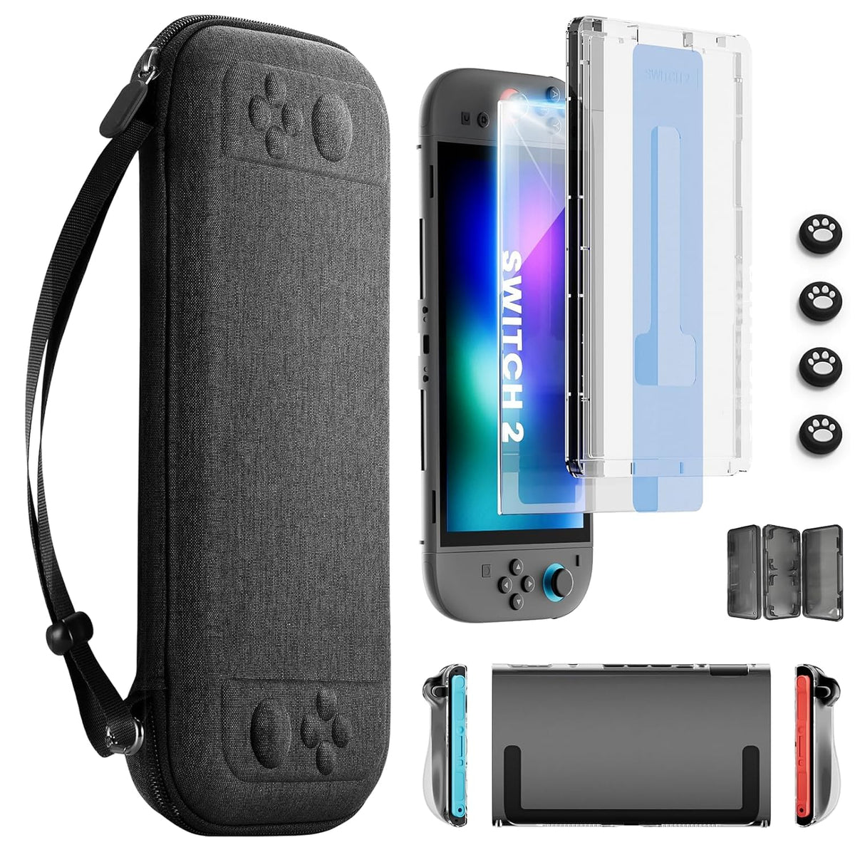 Pro Controllers Accessories Bundle for Nintendo Switch 2 18-in-1: Carrying Case, Screen Protector, Thumb Grip for Joycon, Dockable Console Protective Cover Shell, Steering Wheel, 2025 Switch2 Game Kit - Flex Gamingproduct_type