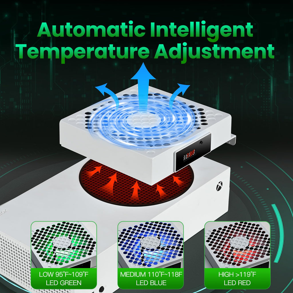 DEPGI Cooling Fan for Xbox Series x, Featuring Automatic Fan Speed Adjustment Based on Temperature, LED Display Screen, Low Noise, Easy Installation, 3 speeds, with RGB LED - Flex Gamingproduct_type