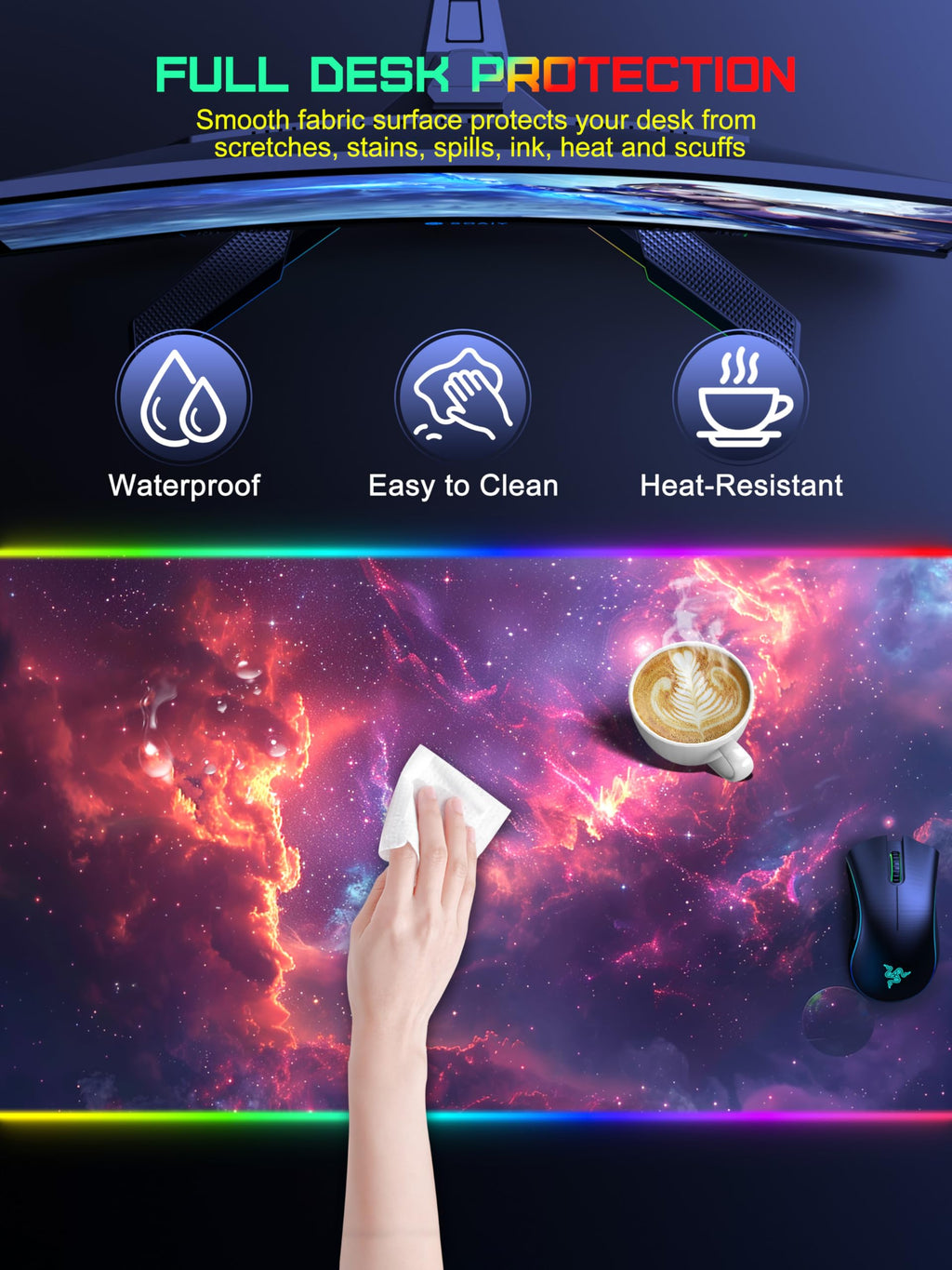 TopMade Wireless Charging RGB Mouse Pad, Waterproof Gaming Desk Mat with 4 Light Modes & 11 RGB Colors, 31.5"x15.75" XXL Large Desk Pad(Includes 20W PD Power Adapter & 6.56ft Woven Cable) - Flex Gamingproduct_type