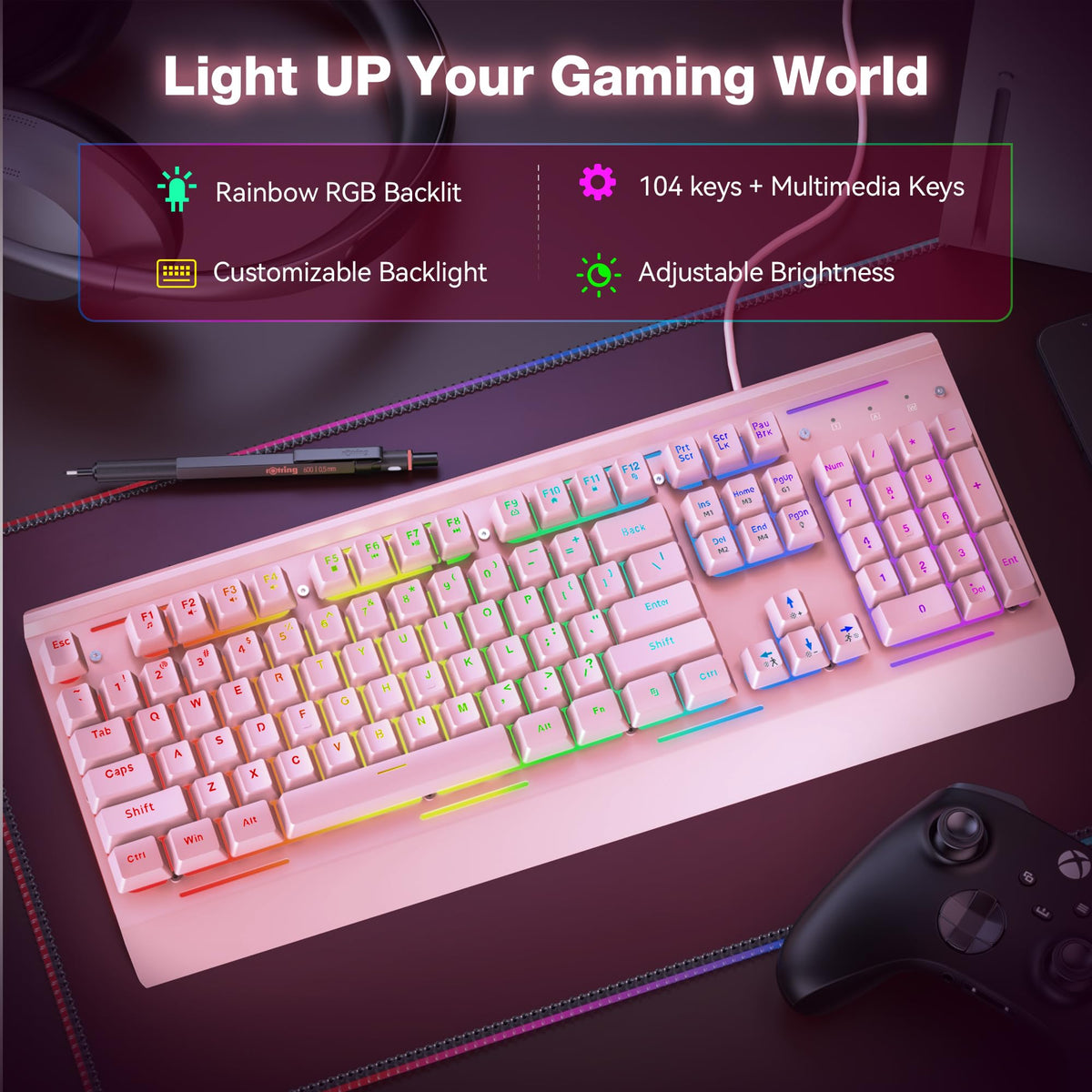 TECKNET Wired Gaming Keyboard, USB Wired Computer Keyboard, 15-Zone RGB Illumination, IP32 Water Resistance, 25 Anti-ghosting Keys, All-Metal Panel (Whisper Quiet Design) - Flex Gamingproduct_type