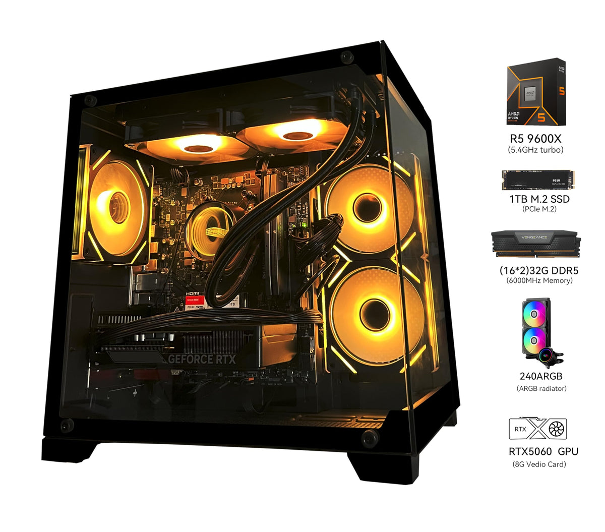 SKYESEV Gaming Desktop Computer PC,AMD Ryzen 5 5600,RTX3050 6GB,32GB DDR4 | 1TB M.2 NVMe PCle,ARGB Fan,WiFi,Game Design Office Console,Sea View Room, Tower - Flex Gamingproduct_type