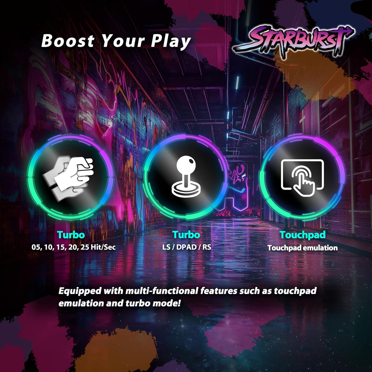 Brook Fighter Starburst All-Button Arcade Controller for PS5, PS4, Xbox Series X|S, NS & NS2, PC – Hot-Swappable Switches, RGB Lighting, Adjustable Angles, Tournament-Grade Performance - Flex Gamingproduct_type