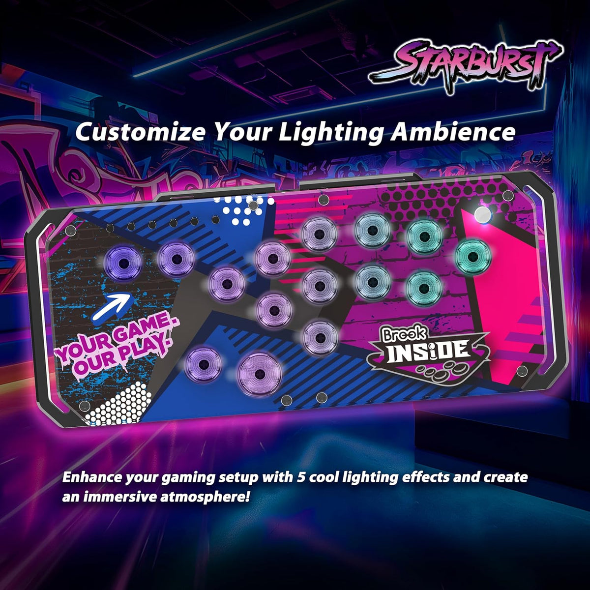 Brook Fighter Starburst All-Button Arcade Controller for PS5, PS4, Xbox Series X|S, NS & NS2, PC – Hot-Swappable Switches, RGB Lighting, Adjustable Angles, Tournament-Grade Performance - Flex Gamingproduct_type