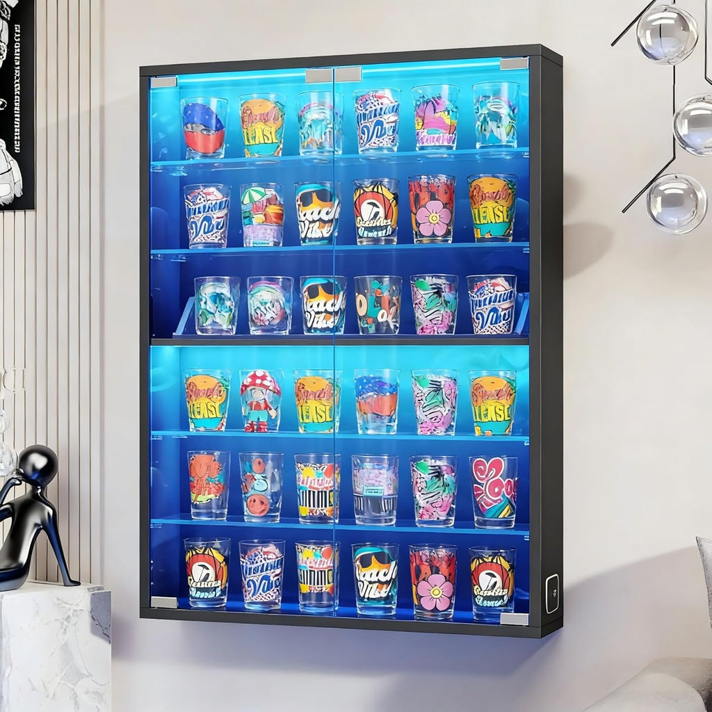 Aauro Home Wall Display Case with Glass Doors & LED Lights – 2 Colors - Flex Gamingproduct_type